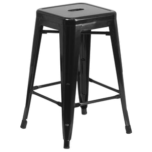 Kai Commercial Grade 24" High Backless Black Metal Indoor-Outdoor Counter Height Stool with Square Seat