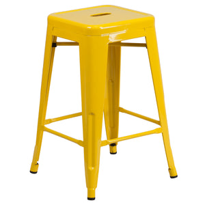 Kai Commercial Grade 24" High Backless Yellow Metal Indoor-Outdoor Counter Height Stool with Square Seat