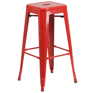Kai Commercial Grade 30" High Backless Red Metal Indoor-Outdoor Barstool with Square Seat