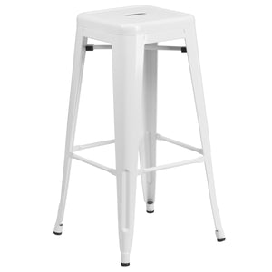Kai Commercial Grade 30" High Backless White Metal Indoor-Outdoor Barstool with Square Seat
