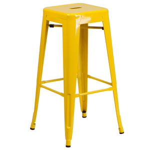 Kai Commercial Grade 30" High Backless Yellow Metal Indoor-Outdoor Barstool with Square Seat