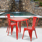 Owen Commercial Grade 23.75" Square Red Metal Indoor-Outdoor Table Set with 2 Stack Chairs