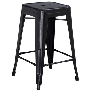 Kai Commercial Grade 24" High Backless Distressed Black Metal Indoor-Outdoor Counter Height Stool