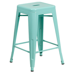 Kai Commercial Grade 24" High Backless Mint Green Indoor-Outdoor Counter Height Stool