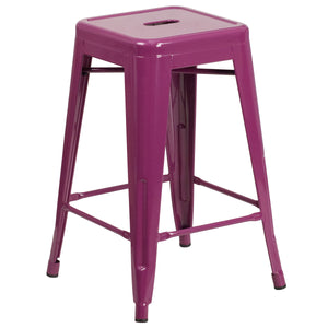 Kai Commercial Grade 24" High Backless Purple Indoor-Outdoor Counter Height Stool
