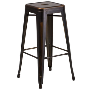 Kai Commercial Grade 30" High Backless Distressed Copper Metal Indoor-Outdoor Barstool